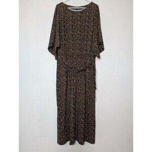 Garnet Hill Prato Knit Midi Dress Gold‎ Texture Womens Size Large Belted Modern